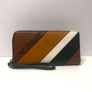 Fossil Women's Jori Leather Zip Around Wallet Wallet, Neutral Patchwork